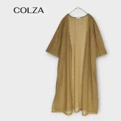 COLZA コルザ レース編み ロング カーディガン L 5分袖 イエロー