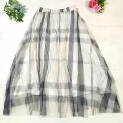 CHARM BERRY TICチェック柄 チュールロングフレアスカートのサムネイル