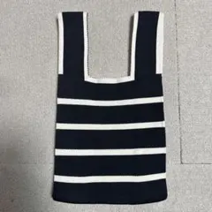 【ほぼ新品】ストライプデザイン ニットハンドバッグ