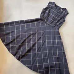 ICHIE ストロベリーフィールズ ネイビー チェック フレア ワンピース