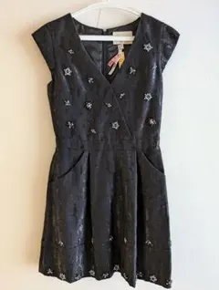 【サイズ0】Chesty 黒 フラワー刺繍 ワンピース S.M