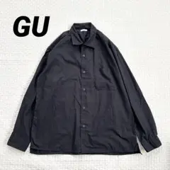 GU ジーユー オーバーサイズシャツ ブラック 黒 無地 メンズ長袖シャツ M