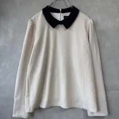 エブリン 襟付きブラウス カットソー M 配色 バックジップ パフスリーブのサムネイル