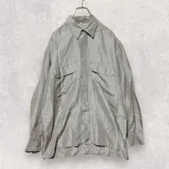 Silk シルク100％ シャツ M 光沢 くすみカラー カーキ 大人カジュアル