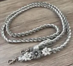 140cmスマホショルダー グレーホワイトストライプ