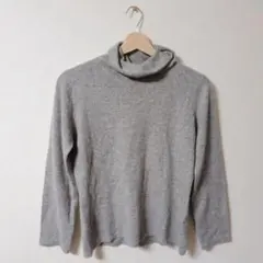 ★良品★グレー タートルネック ニットセーター 長袖 カシミヤ100%【M】