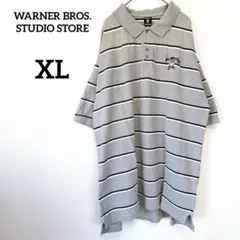【ワーナーブラザーズスタジオストア】90s ポロシャツ XL グレー ボーダーのサムネイル