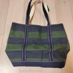 【未使用】LLBean ボーダー トートバッグ ネイビー グリーン