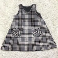 2003 キッズ130 裏起毛 チェック柄ジャンパースカート リボン ワンピース