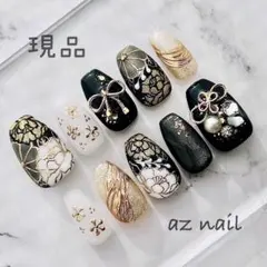 現品 黒 金 系 成人式 卒業式 結婚式 振袖 着物 ネイルチップ ブラック