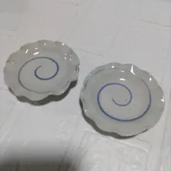希少】 中尾万作 入手困難 絵付け 器 人気 作家 青磁 輪花小皿2枚
