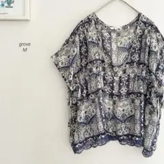 grove 総柄シフォンレースブラウス　6080