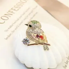 新品未使用【小鳥の多色ストーンブローチ2】インコオウム好きさんに♩プレゼントにも
