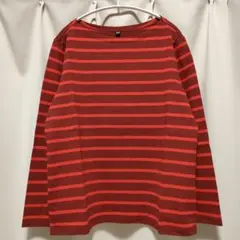 試着のみ UNIQLO ボーダーボートネックT XL 赤 綿100% ユニクロ