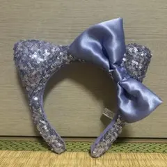 ラベンダー猫耳カチューシャ（スパンコール・リボン付き）