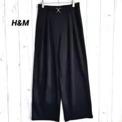 エイチアンドエム H&M ワイドタックパンツ ウエスト飾り付き【S】ブラック