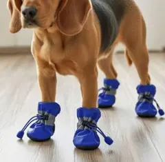 中型犬用ドッグシューズ 防水 滑り止め 反射テープ付レインシューズ ブルー XL