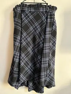 青色 チェック フレアスカート