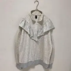 【SHEIN/FRIFUL】ハーフジップ　フリルカラー　裏毛スウェット【L】秋