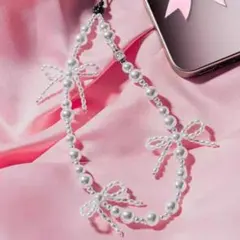 パール スマホストラップ フォンチャーム フロステッドボウ ケースティファイ