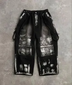 【美品】【完売品】【ADRER】パネルサスペンダーワイドデニム 箔プリントデニム