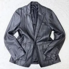 【オシャレな一着】レザーテーラードジャケット　ブラック　秋冬　Lサイズ　デザイン