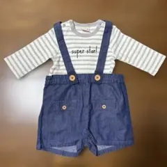 プティマイン ストライプ柄ロンパース・サロペット セット 70cm 80cm