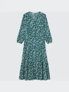 （K11538）UNIQLO 七分袖プリントVネックフレアワンピース 　L