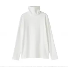 無印良品　ストレッチ　フライス編みタートルネック長袖Tシャツ S ホワイト