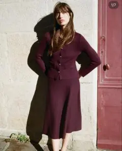 ZARAザラ【新品未使用】プレーンニット ミディスカートM ワイン