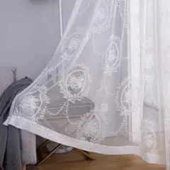 特売り　レースカーテン　突っ張り棒用　幅100丈180 花柄　刺繍　2枚入り　白
