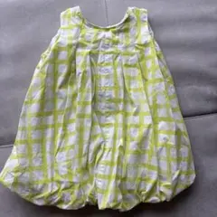 黄緑と白のチェック柄ワンピース 90