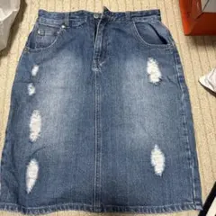 デニム ダメージ加工 タイトスカート Mサイズ