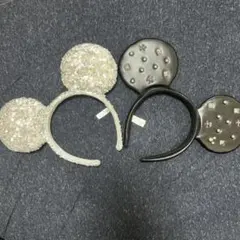 ミッキー耳カチューシャ シルバー 黒　スパンコール　2個セット