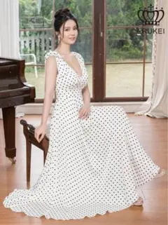 ERUKEI ホワイト ドット柄 ロングドレス