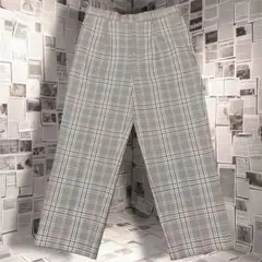 【美品】GU チェック柄ワイドパンツ　Lサイズ　グレー色