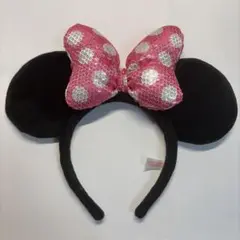 ディズニー　スパンコール　カチューシャ　ミニー　ピンク