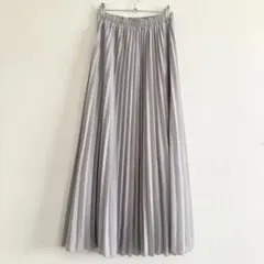 ライトグレー プリーツスカート ゴムウエストM 裏地あり　上品