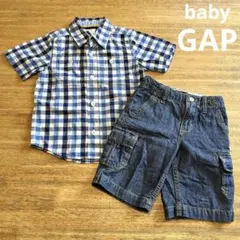 【美品】　babyGAP チェック半袖シャツ　デニムパンツセット　100cm