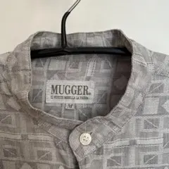 値下げ1580円→ 昭和レトロ　美品　日本製　グレー 幾何学模様 長袖シャツ M