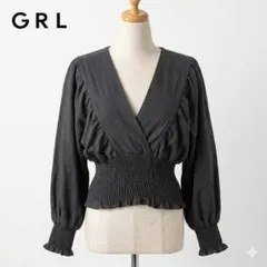 GRL グレイル フリルVネックブラウス F 麻昆