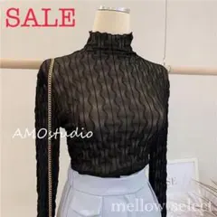 新作 SALE シアートップス トレンド シースルー レイヤード 透かし網 黒