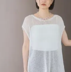 A part by リネンコンメッシュプルオーバーフレンチスリーブ