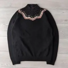vintage 長袖ニット スパンコール ビーズ ハイネック レトロ 個性的