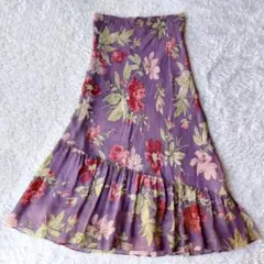 ローラアシュレイ シルク 楊柳 シアー ロングスカート 11 L フラワー