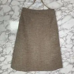 ナチュラルビューティーベーシック　（S）　千鳥格子ひざ丈スカート　ベージュ系