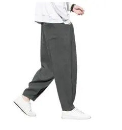 〇グレー ワイドパンツ ドローストリングウエスト メンズ 秋服 リラックス