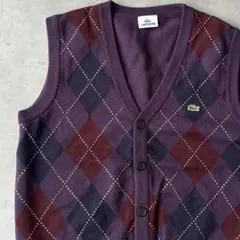 14688 LACOSTE 刺繍ロゴ アーガイル ベスト カーディガン