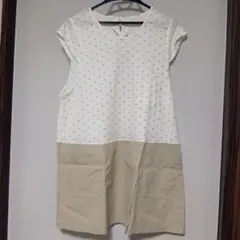 ドット柄 半袖エプロン ベージュ