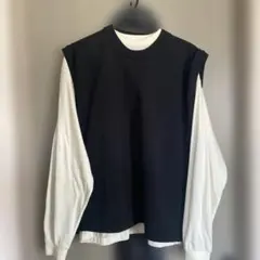 レイヤードデザイン 長袖シャツ 黒白のサムネイル
